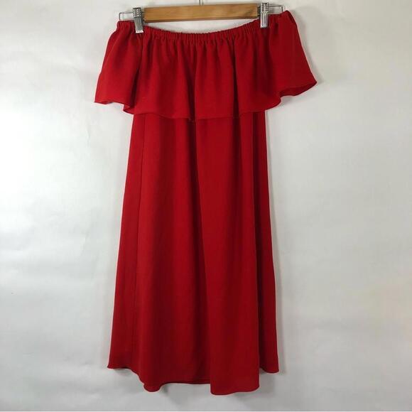 Aritzia Wilfred Neuchatel Off  Shoulder Ruffle Dress Red Mini Dress - XXS - Picture 4 of 9